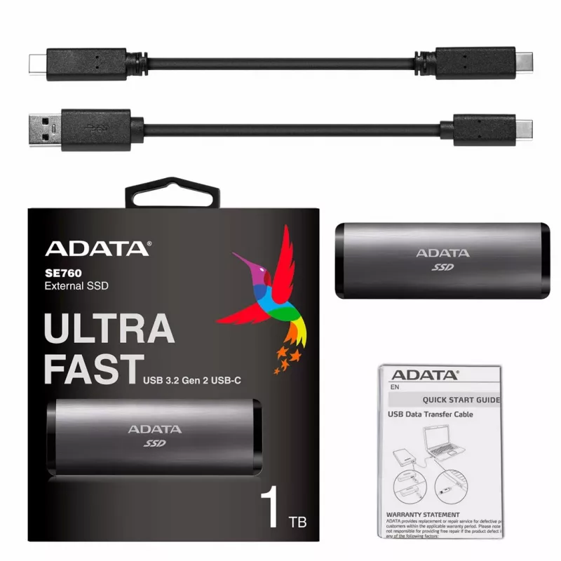 ADATA SE760 1 TB εξωτερικός SSD USB 3.2 Gen 2 Type-C τιτάνιο γκρι