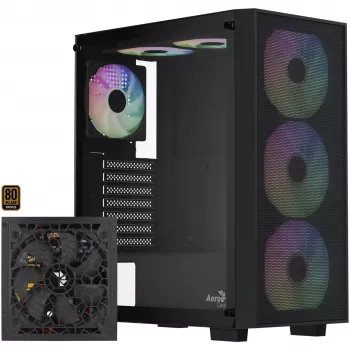 Aerocool B509A Flow-G-BK-v1 Κουτί PC Mid Tower με τροφοδοτικό 650W, tempered glass, Μαύρο