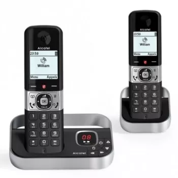 ALCATEL 8517110010 ασύρματο τηλέφωνο DECT με 2 ασύρματα ακουστικά, μαύρο - οθόνη 1,5 inch, αναγνώριση κλήσης, intercom, ECO DECT