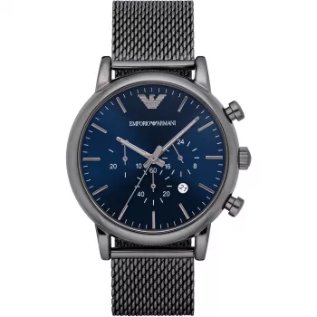 ARMANI AR1979 ανδρικό ρολόι quartz χρονογράφος 46mm μαύρο καντράν δερμάτινο λουράκι
