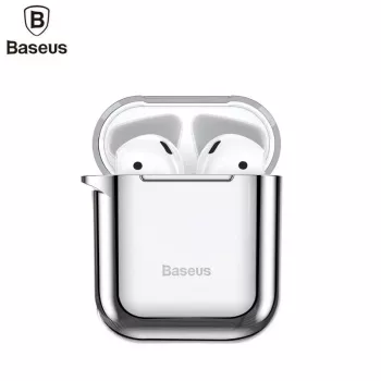 Baseus Apple Μεταλλική Λεπτή Θήκη Σιλικόνης Shining με Άγκιστρο για Airpods 1 / 2 Ασημί