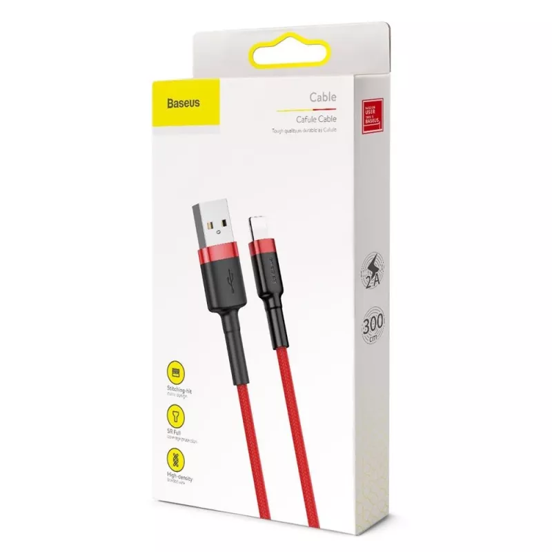 Baseus Καλώδιο Cafule Lightning 2A 3m Κόκκινο/Μαύρο (CALKLF-R09)