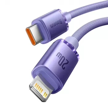 Baseus Crystal Shine Series Καλώδιο δεδομένων γρήγορης φόρτισης USB-C σε Lightning 20W 1,2m Μωβ (CAJY000205)