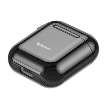 Baseus Metallic Shining Ultra-λεπτή Θήκη Σιλικόνης με Γάντζο για AirPods 1 / 2 Μαύρο