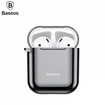 Baseus Metallic Shining Ultra-λεπτή Θήκη Σιλικόνης με Γάντζο για AirPods 1 / 2 Μαύρο