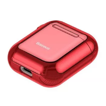 Baseus Metallic Shining Ultra-λεπτή Θήκη Σιλικόνης με Γάντζο για AirPods 1 / 2 Κόκκινη