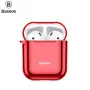 Baseus Metallic Shining Ultra-λεπτή Θήκη Σιλικόνης με Γάντζο για AirPods 1 / 2 Κόκκινη
