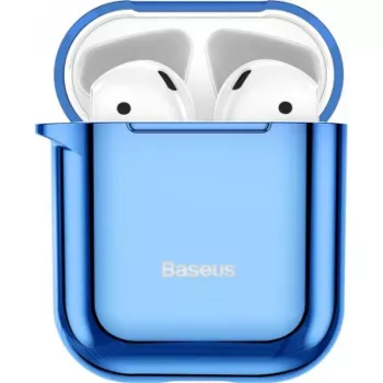 Baseus Metallic Shining Ultra-λεπτή Θήκη Σιλικόνης με Άγκιστρο για AirPods 1/2 Μπλε