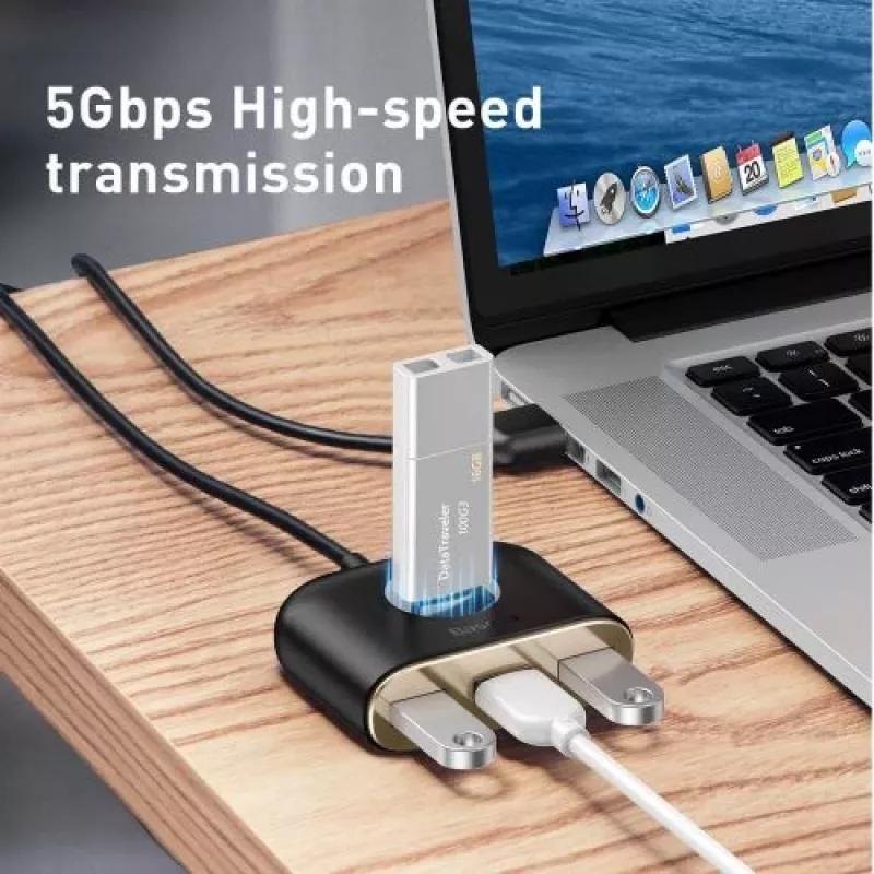 Baseus Τετράγωνος Στρογγυλός USB-Adapter USB 3.0 / 3x USB 2.0 / 1m