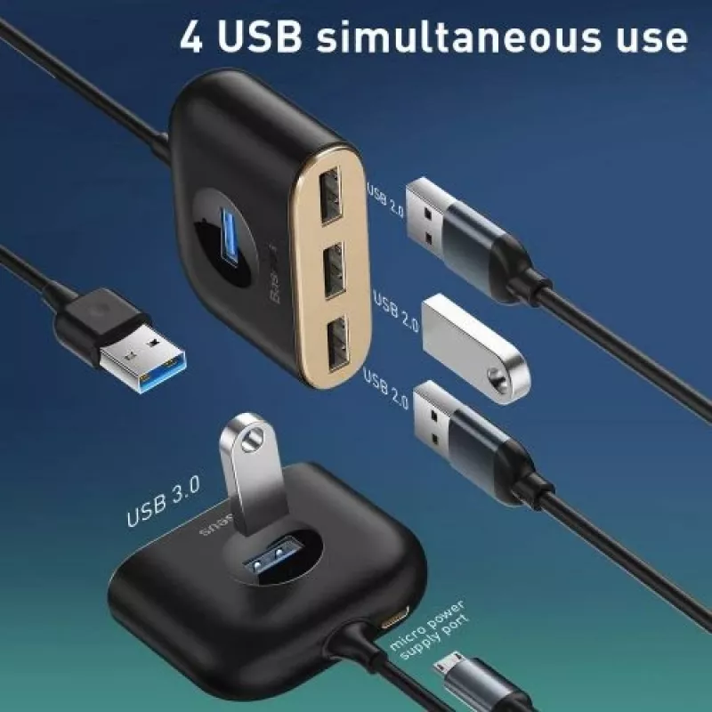 Baseus Τετράγωνος Στρογγυλός USB-Adapter USB 3.0 / 3x USB 2.0 / 1m