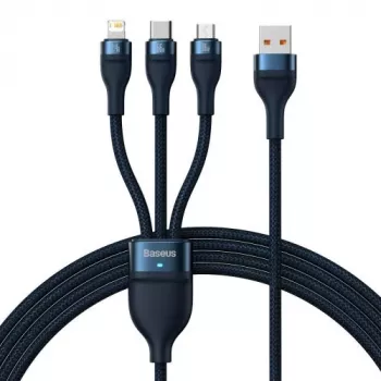 Baseus Universal Cable Flash Series II Καλώδιο Φόρτισης και Δεδομένων 3 σε 1 (USB-A σε Micro + Lightning + Type-C) 66W, 480mbps, 1,2m, Μπλε (CASS040003)