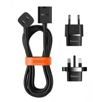 Baseus Universal PowerCombo Καλώδιο / Καλώδιο Επέκτασης με Μίνι Πολύπριζο 1m Μαύρο (EU- και UK-Προσαρμογέας Ρεύματος)