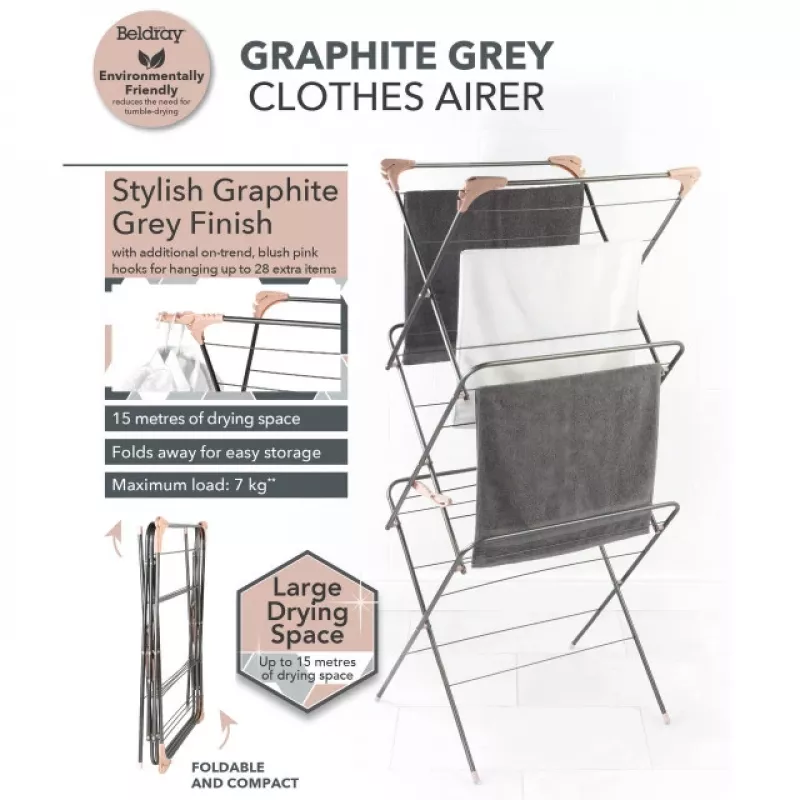 Beldray LA072498GRYNFEU7 Απλώστρα 3 επιπέδων Elegant, γκρι γραφίτη