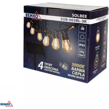 BEMKO SOLBEE Ηλιακή LED Γιρλάντα Κήπου 10 LEDs 10m Θερμό Λευκό 3000K IP65 Μαύρο