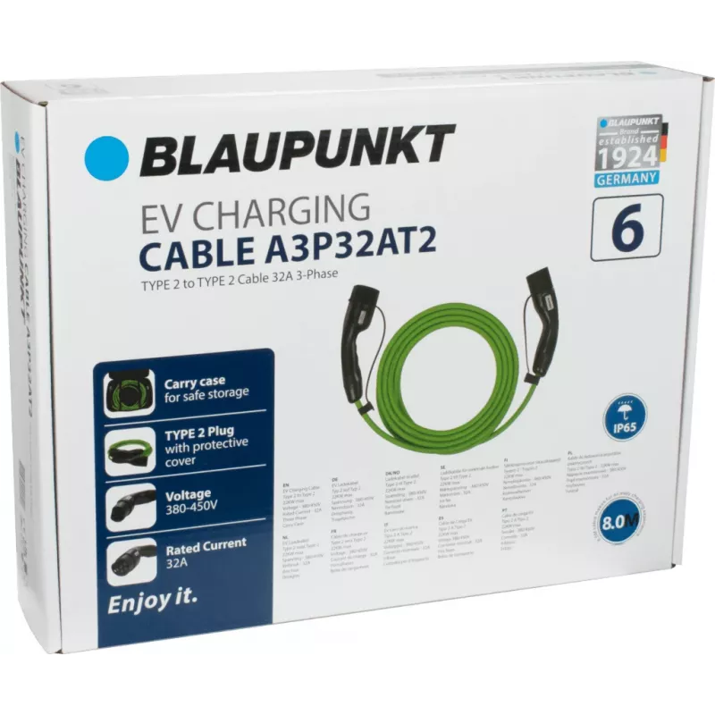 Blaupunkt Type 2 σε Type 2 Καλώδιο φόρτισης EV 8m 32A 3 φάσεων 22kW (A3P32AT2)