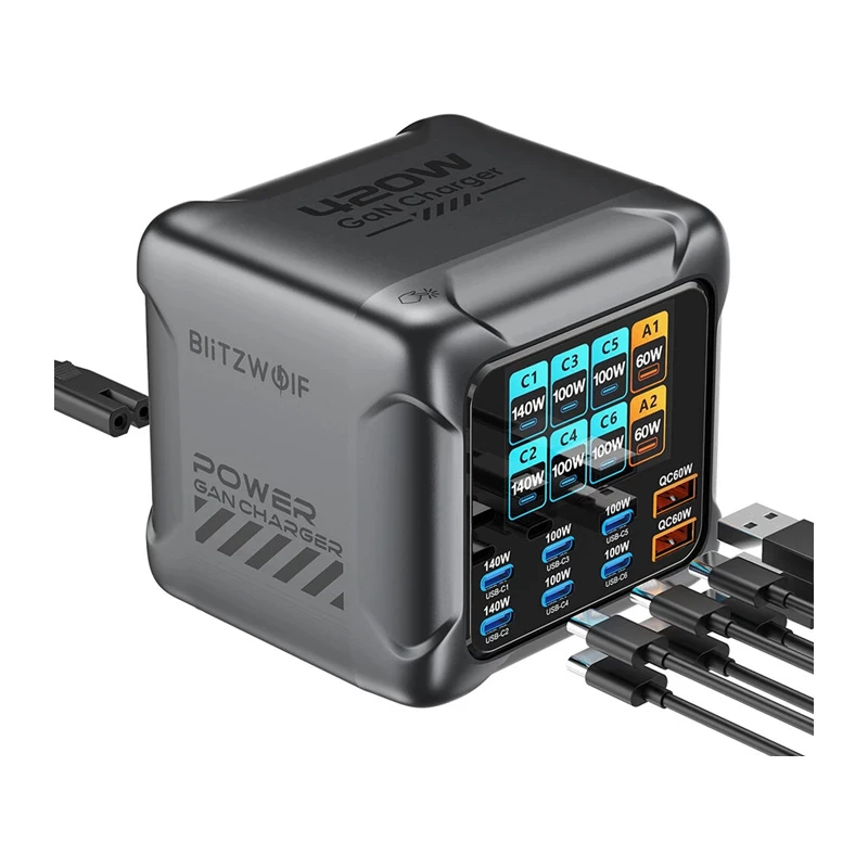Blitzwolf BW-S33 420W φορτιστής 8 θυρών USB-A, μαύρο
