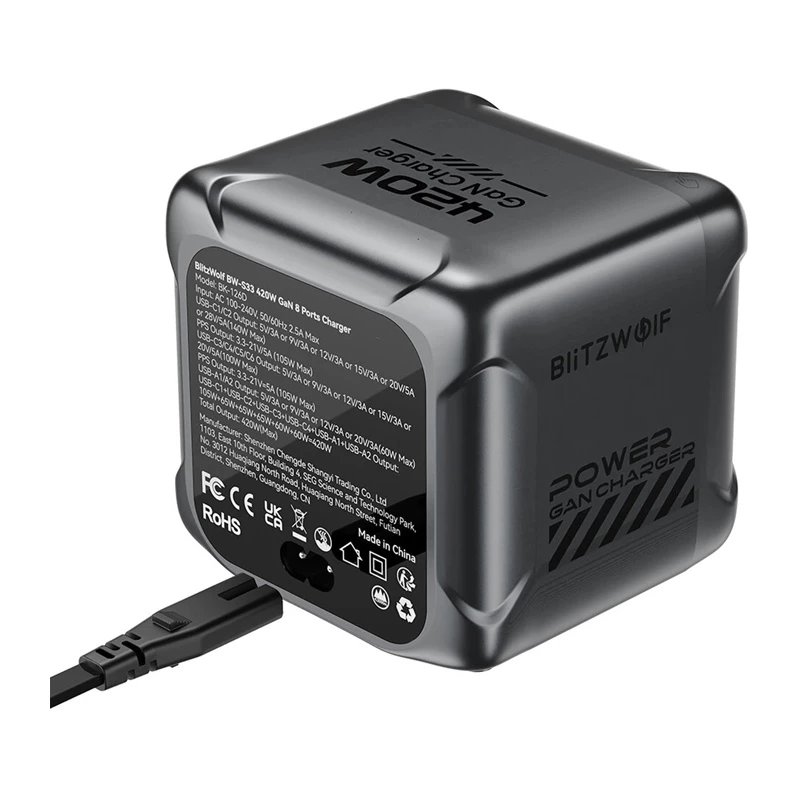 Blitzwolf BW-S33 420W φορτιστής 8 θυρών USB-A, μαύρο
