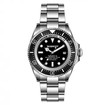 BOBROFF BF001 ανδρικό analog quartz ρολόι 44mm μαύρο δερμάτινο λουράκι