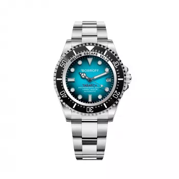 BOBROFF MAN BF0009 44mm Αναλογικό ρολόι quartz - Μαύρο καντράν, Μαύρο δερμάτινο λουράκι