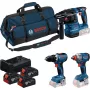 BOSCH Power Tools 18V Professional σετ συνδυασμού: περιστροφικό σφυρί GBH 18V-22 + δραπανάκι GSR 18V-65 + παλμικό κατσαβίδι GDX 18V-285 (μπλε/μαύρο, 3x 5,0 Ah μπαταρίες Li-Ion, τσάντα εργαλείων)