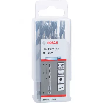 Bosch PowerTools HSS PointTeQ Hex Σπειροειδές τρυπάνι, 6 mm, 10 τεμάχια, μήκος εργασίας 57 mm
