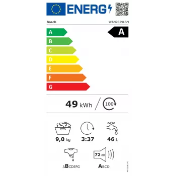 Bosch WAN2829LSN Πλυντήριο Ρούχων, Μπροστινής Φόρτωσης, 9 kg, 1400 Στροφές/λεπτό, Λευκό, Ενεργειακή Κλάση A
