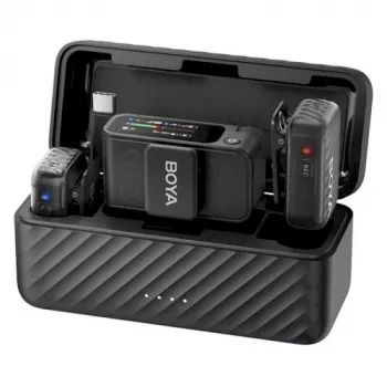 BOYA BOYAMIC 2-02 ασύρματο σύστημα μικροφώνων 2,4 GHz, τεχνητής νοημοσύνης καταστολή θορύβου, 2 δέκτες + 1 πομπός (USB-C) μαύρο