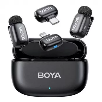 BOYA Mini 2-01 Ασύρματο Σύστημα Μικροφώνου 2,4 GHz με 2 Πομπούς και 2 Δέκτες (USB-C και Lightning) Μαύρο