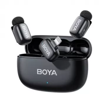 BOYA Mini 2-03 Ασύρματο Σύστημα Μικροφώνου 2,4 GHz, Τεχνητή Νοημοσύνη Μείωση Θορύβου, 2 Πομποί + 1 Δέκτης Lightning, Μαύρο
