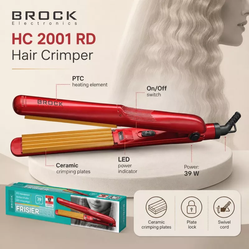 Brock HC 2001 RD Κεραμικό σίδερο για μπούκλες 25W Κόκκινο