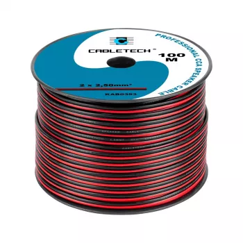 CABLETECH CCA καλώδιο ηχείων 2,5 mm μαύρο-κόκκινο 2 αγωγών επίπεδο ρολό χύμα