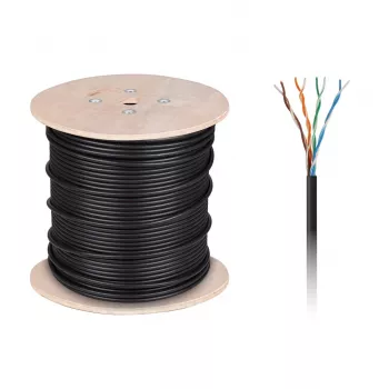 CABLETECH χάλκινο καλώδιο υπολογιστή - UTP Cat5e Twisted Pair + Gel, 305 m, μαύρο, εξωτερικού χώρου