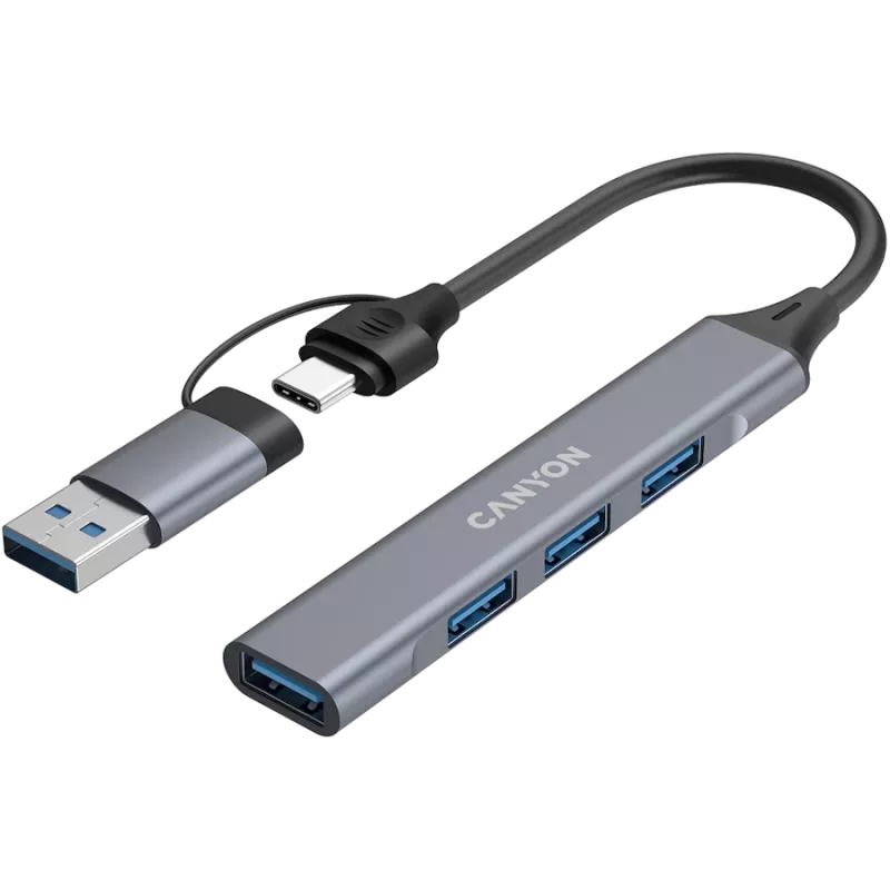 CANYON DS-02 4-in-1 USB-A/C Hub, Γκρι