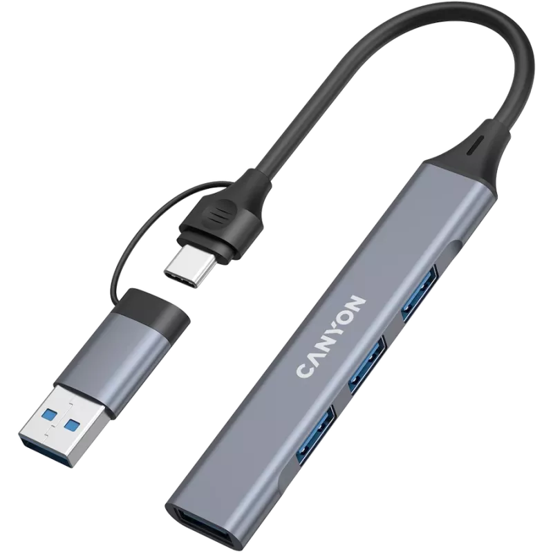 CANYON DS-02 4-in-1 USB-A/C Hub, Γκρι
