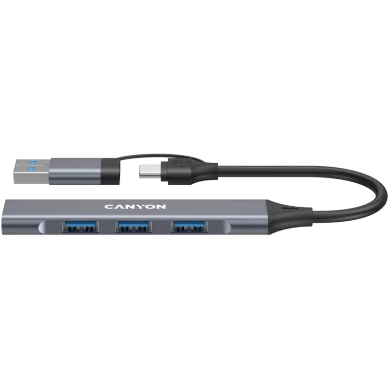 CANYON DS-02 4-in-1 USB-A/C Hub, Γκρι