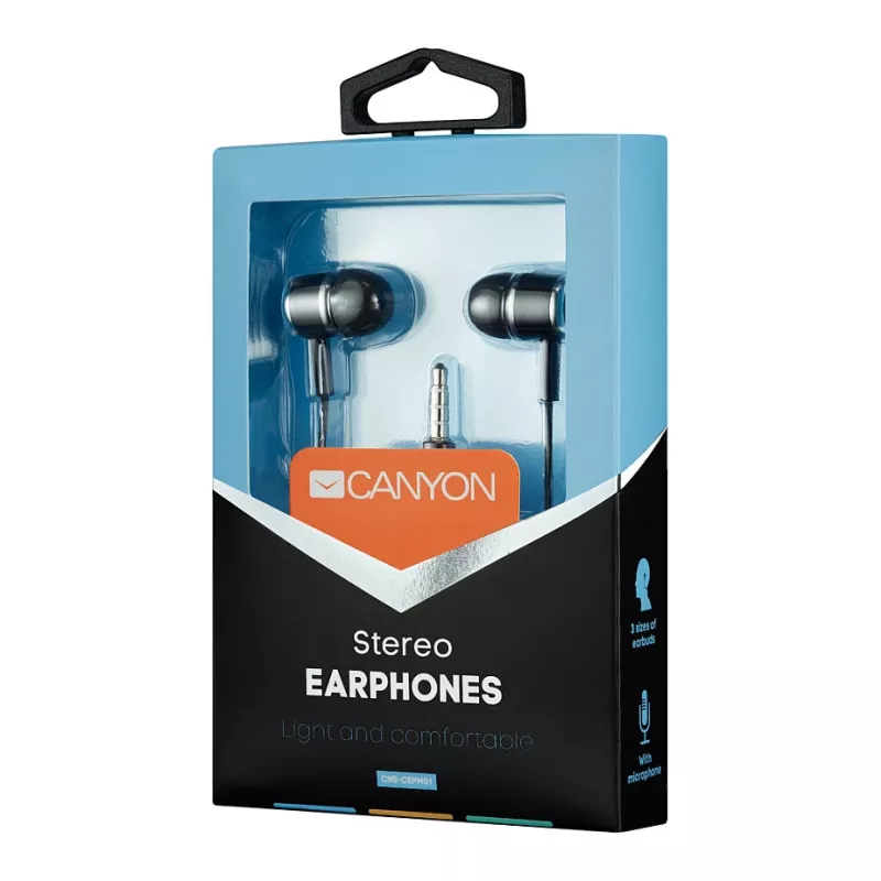 CANYON EPM-01 In-Ear Ενσύρματο headset με μικρόφωνο, καλώδιο 1,2 m, Μαύρο