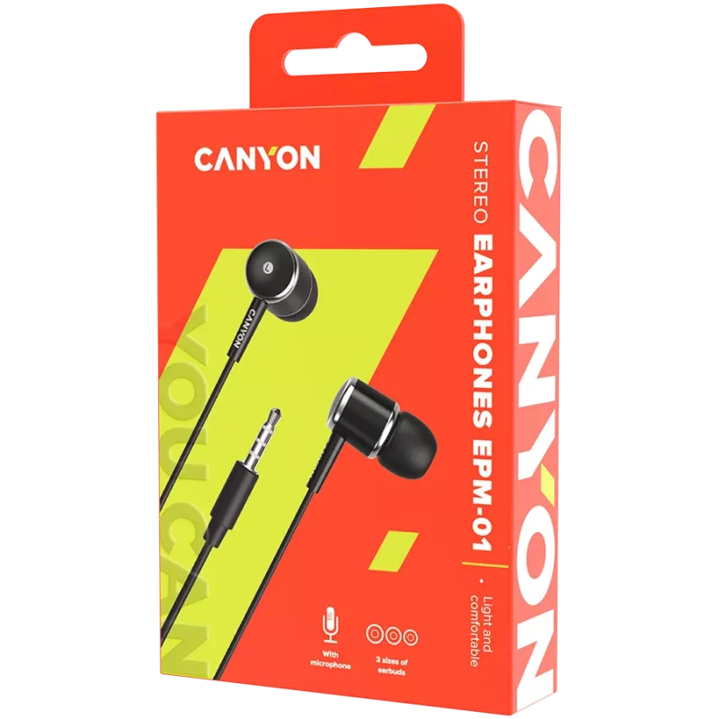 CANYON EPM-01 In-Ear Ενσύρματο headset με μικρόφωνο, καλώδιο 1,2 m, Μαύρο