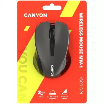 CANYON MW-1 Ασύρματο Οπτικό Ποντίκι - 2,4 GHz, 1600 DPI, Γκρι