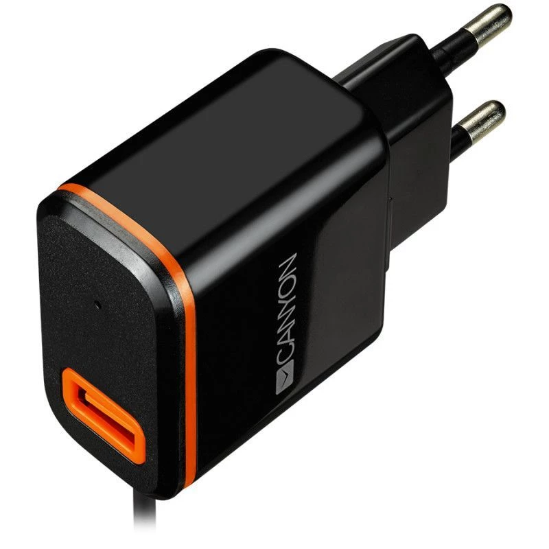 Canyon φορτιστής τοίχου με καλώδιο USB Type-C, 2.1A, μαύρο