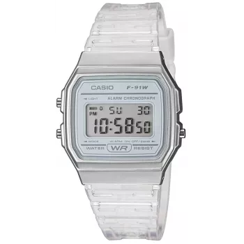 Casio F-91WS-7DF Ψηφιακό Ρολόι – Διαφανές Λευκό Resin Κάσα, Unisex, Quartz, LED Οπίσθιος Φωτισμός, αδιάβροχο έως 3 ATM