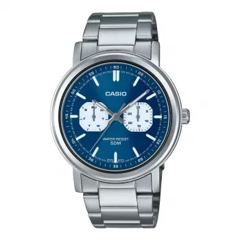 CASIO MTP-E335D-2E1VD Ανδρικό Αναλογικό Ρολόι Quartz, Μπλε Καντράν, Ανοξείδωτο Ατσάλινο Μπρασελέ, 47,6 mm