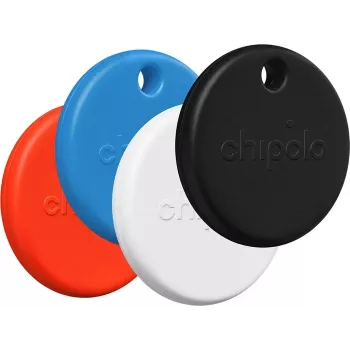 Chipolo POP – Bluetooth Tracker με αντικαταστάσιμη μπαταρία για iOS & Android, Συσκευασία 4 τεμ. - Μαύρο, Λευκό, Κόκκινο, Μπλε