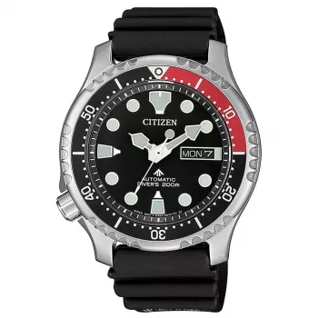 CITIZEN Ανδρικό Αυτόματο καταδυτικό ρολόι NY0085-19E 42mm Μαύρο καντράν Μαύρο λουράκι καουτσούκ
