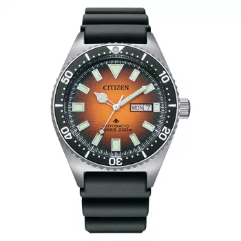 CITIZEN ανδρικό αυτόματο ρολόι NY0120-01Z 41mm πορτοκαλί καντράν λουράκι πολυουρεθάνης
