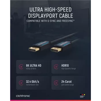 Clicktronic Καλώδιο DisplayPort 1.4 M/M Μπλε 3,0m (40995)