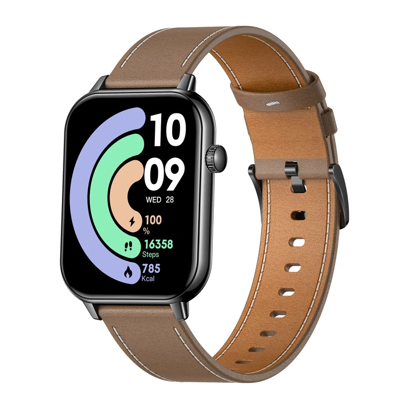 COLMI C28 Smartwatch – Μαύρο + Καφέ δερμάτινο λουράκι
