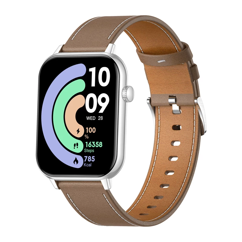 COLMI C28 Smartwatch – Ασημί + καφέ δερμάτινο λουράκι