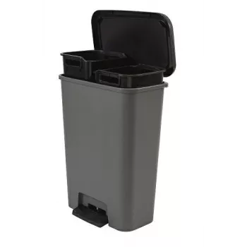 CURVER Decobin Duo Κάδος Απορριμμάτων με Πεντάλ 23+23L Σκούρο Γκρι/Μαύρο