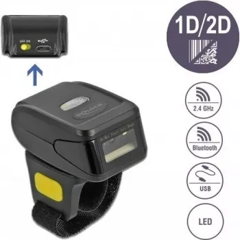 DeLOCK 90508 Φορητός Σαρωτής Barcode 1D/2D με USB, 2,4 GHz RF και Bluetooth 4.1