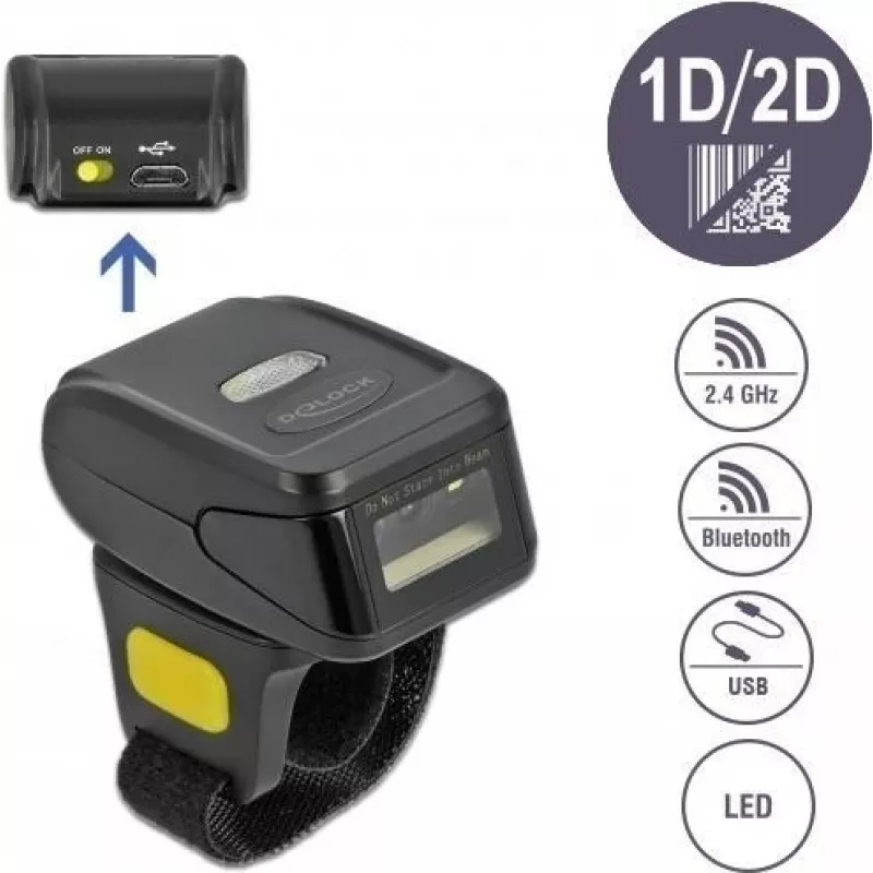 DeLOCK 90508 Φορητός Σαρωτής Barcode 1D/2D με USB, 2,4 GHz RF και Bluetooth 4.1